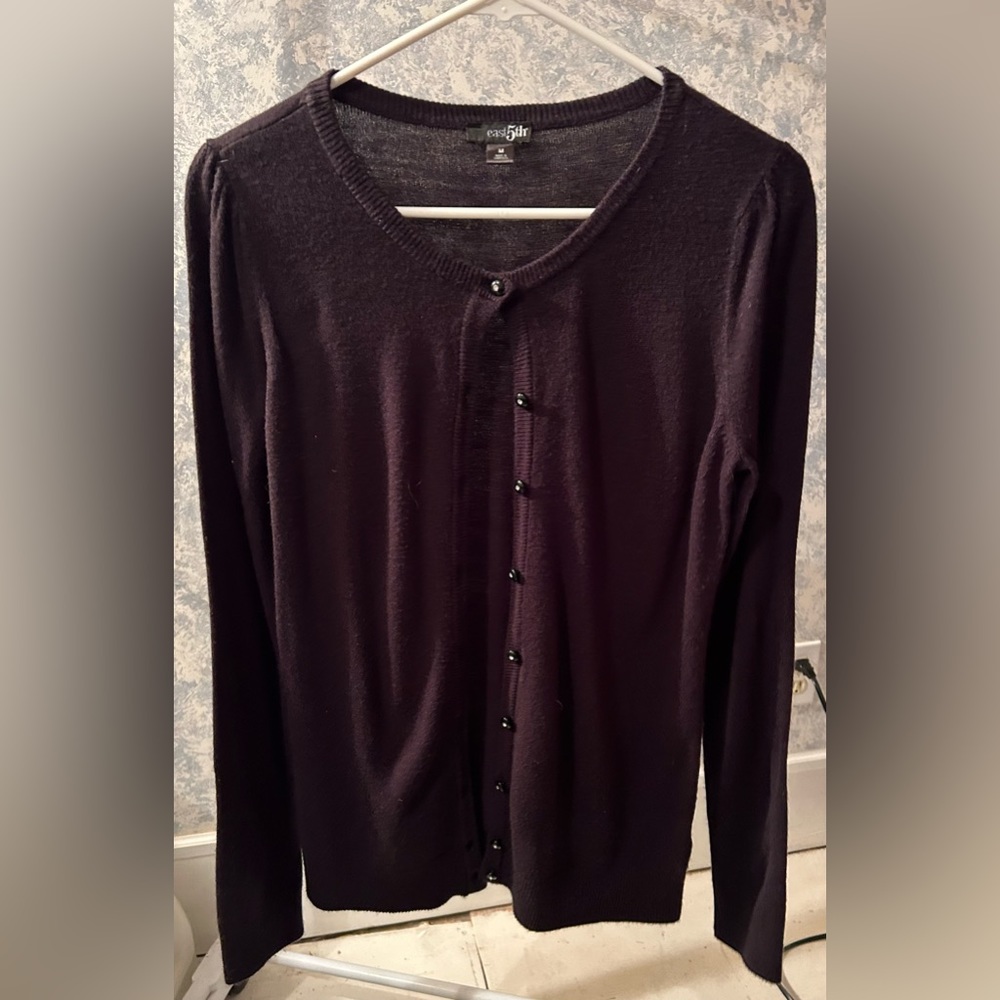 Black Buttondown Sweater w/ Black & Diamond Rhinestone Buttons